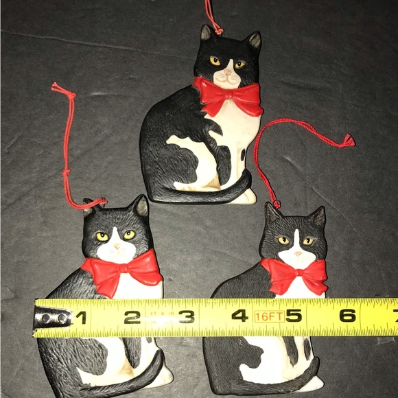 Set Of 3 Vintage 1984 Christmas Ornaments Schmid Gorden Fraser Black/White Cat - Picture 5 of 6